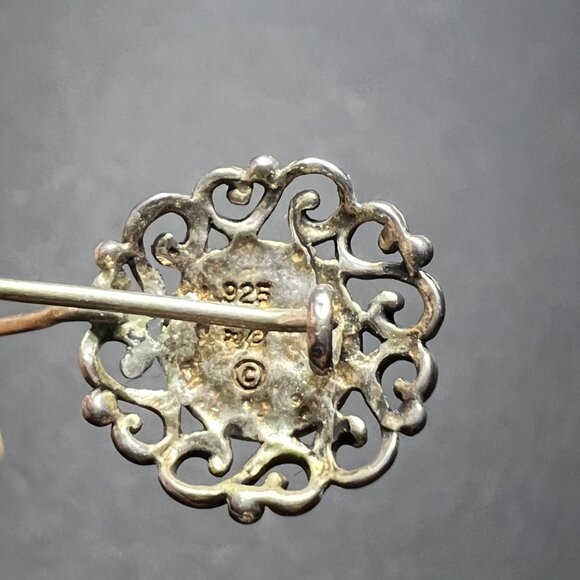 ONE Vintage 925 Sterling Silver Filigree MOP Mother of Pearl Dangle Earring 1.3g - Picture 6 of 6